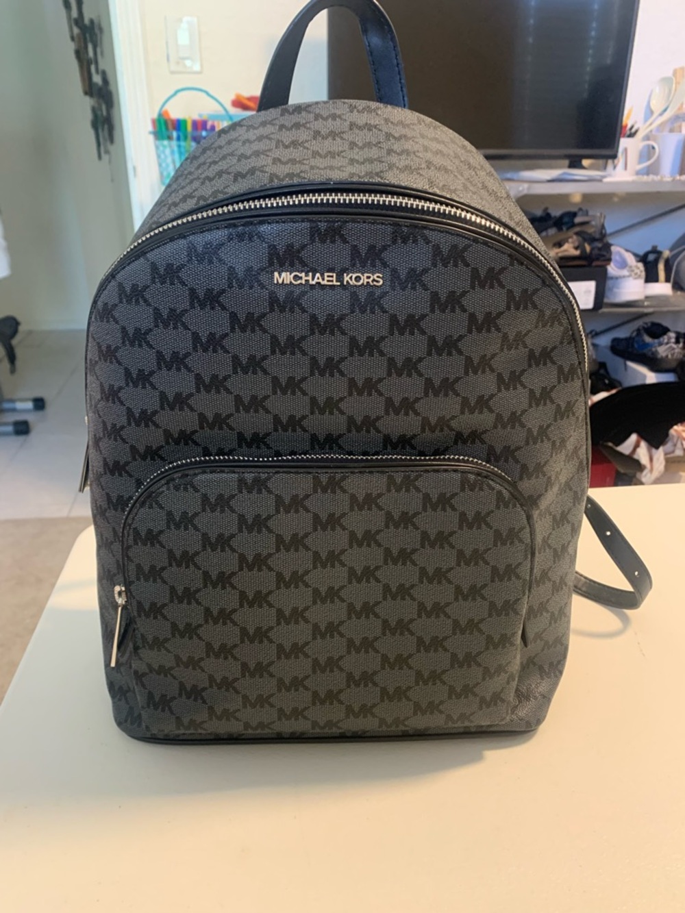 Michael Kors Black and Gray Medium MK Logo Backpack - Picture 4 of 8